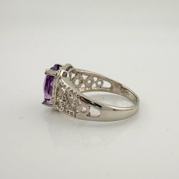 Beautiful Emerald Cut 2.25 Carat Amethyst Ring - Sterling w Diamond Accent Size - Picture 15 of 16